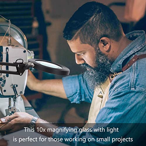 Magnifying Glass with Light and Stand, 10X LED Desk Magnifier, 3 Color Modes R4164
