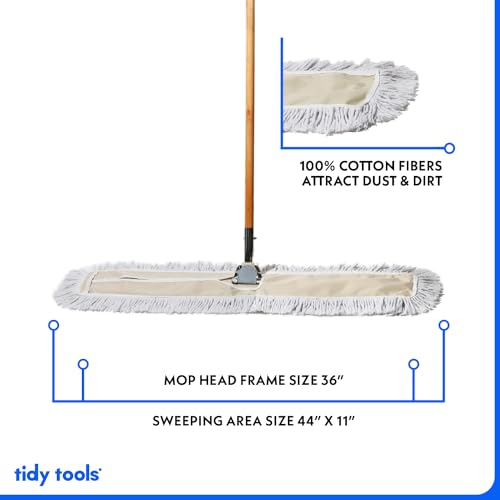 Commercial Dust Mop for Hardwood Floors, Cotton Reusable Head with Wooden Handle Z199