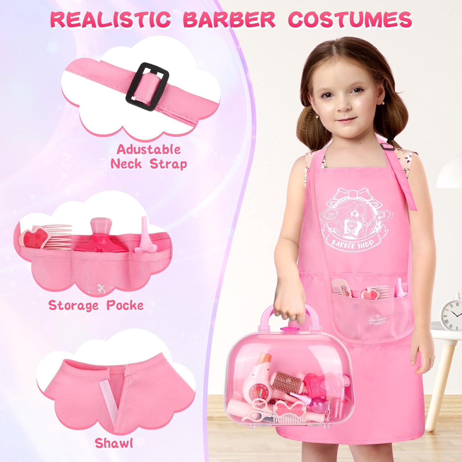 Doll Hair Stylist Toy Kit, 27 PCS Pretend Play Set with Blow Dryer and Accessories for Girls Ages 3-9 D2508