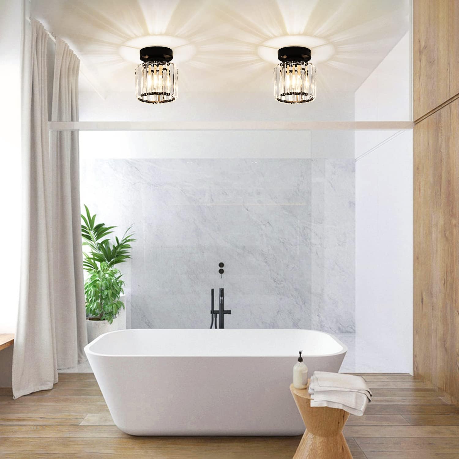 Small Crystal Chandelier Flush Mount Ceiling Light Modern Mini Black V911261