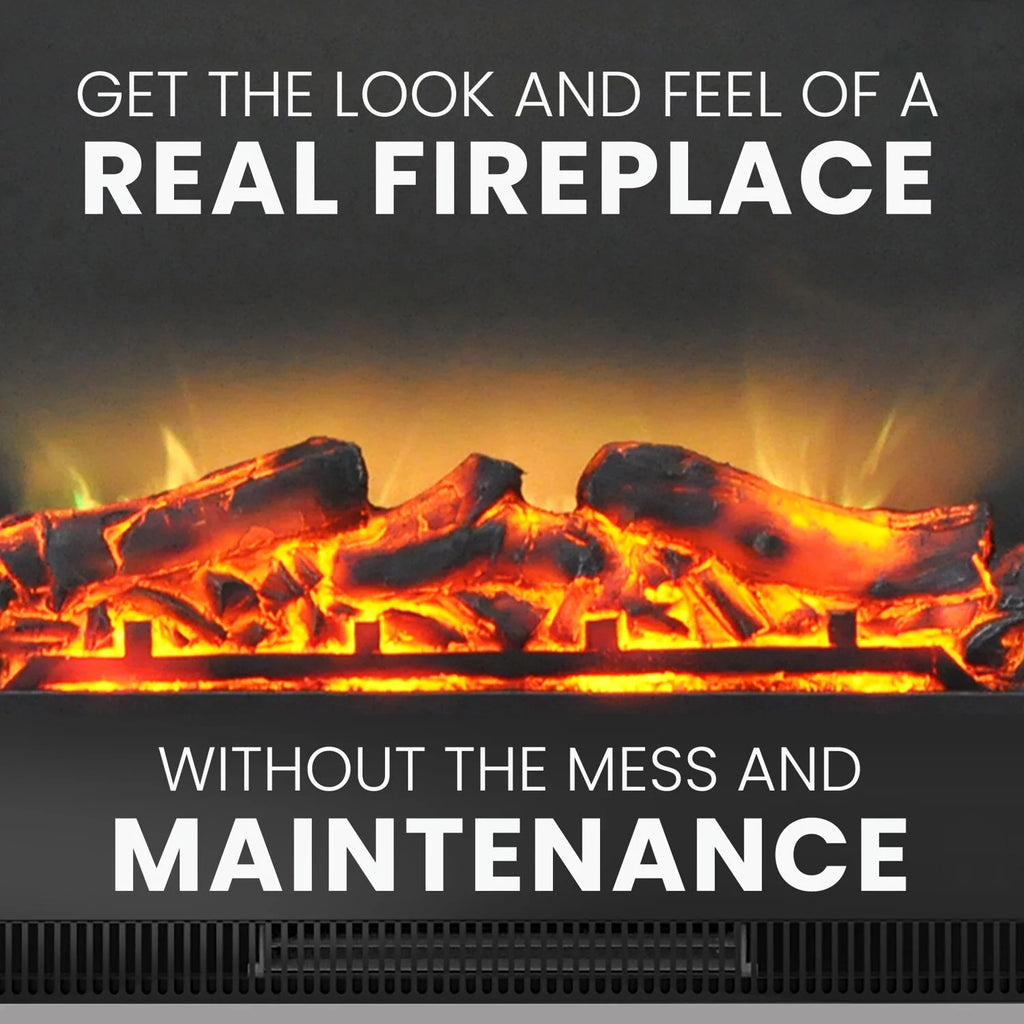Freestanding Electric Fireplace with Log Insert and Remote, Mahogany Mantel W8113