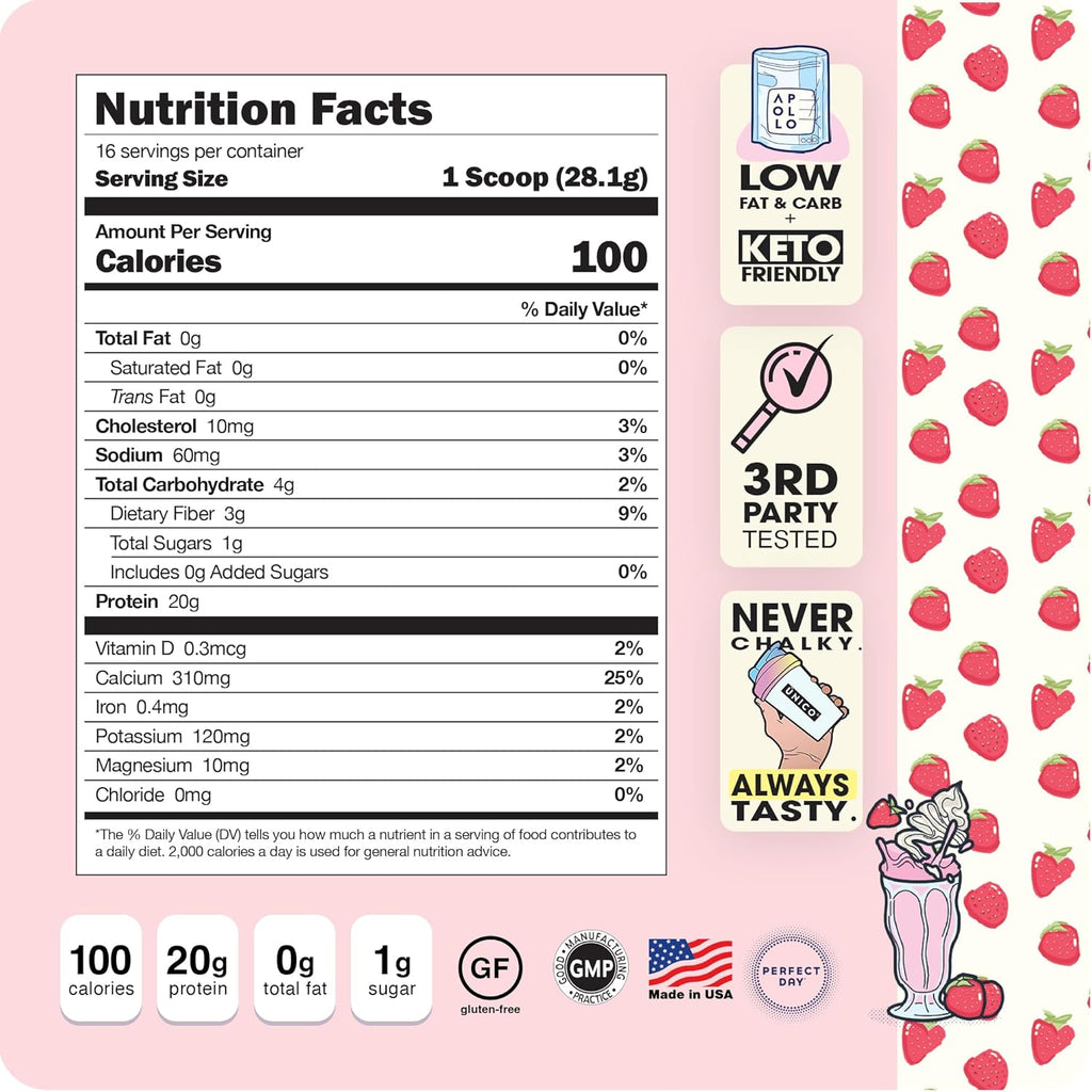 Strawberry Protein Powder - 20g Grass-Fed, Low-Carb, 0g Added Sugars C451