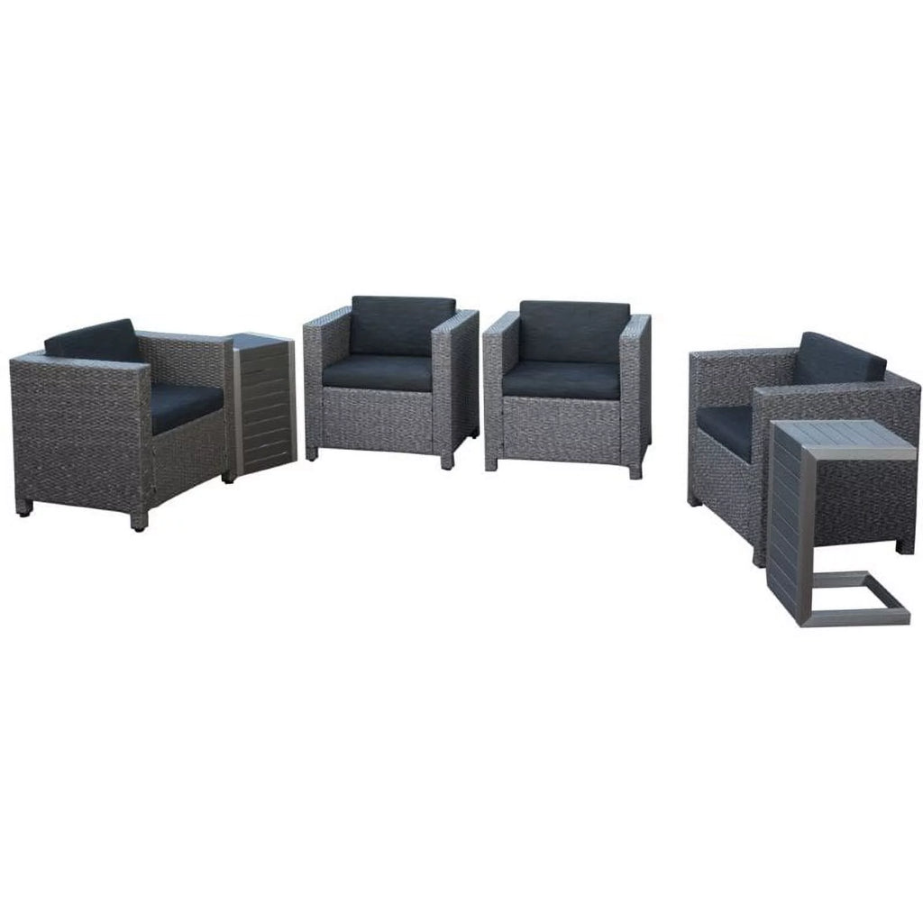 Noble House Puerta 6 Piece Outdoor Wicker Chair and Blended Wood Table Set