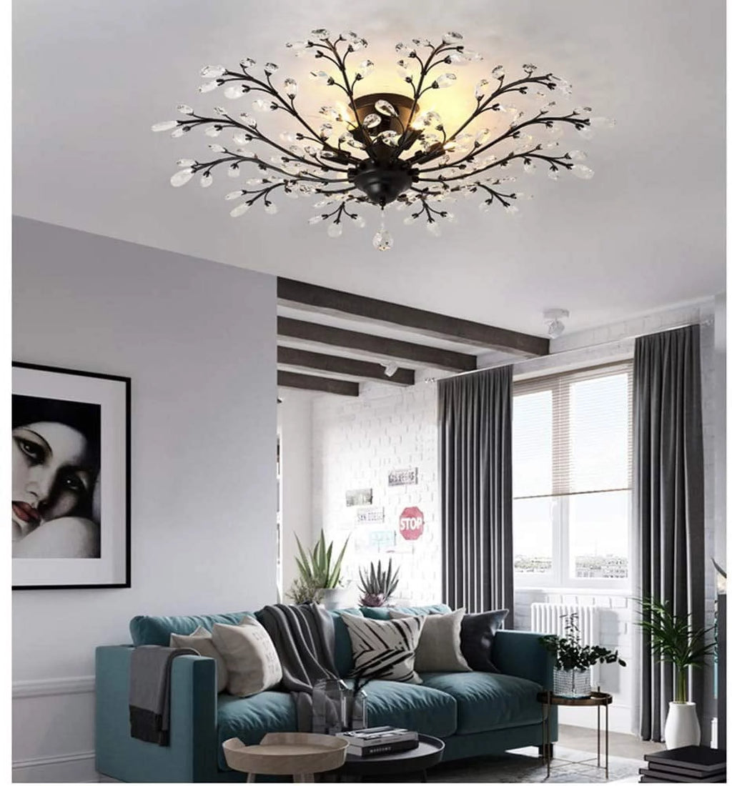 Vintage Crystal Chandelier Semi Flush Mount Ceiling Light D210