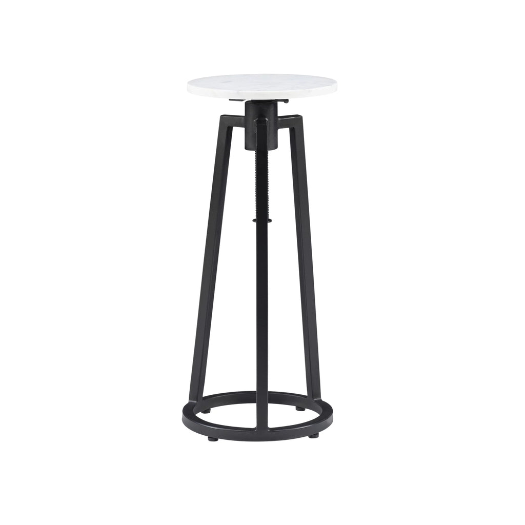 Round Adjustable Height Drink Table, 25-30" Tall, Black/White Marble P104