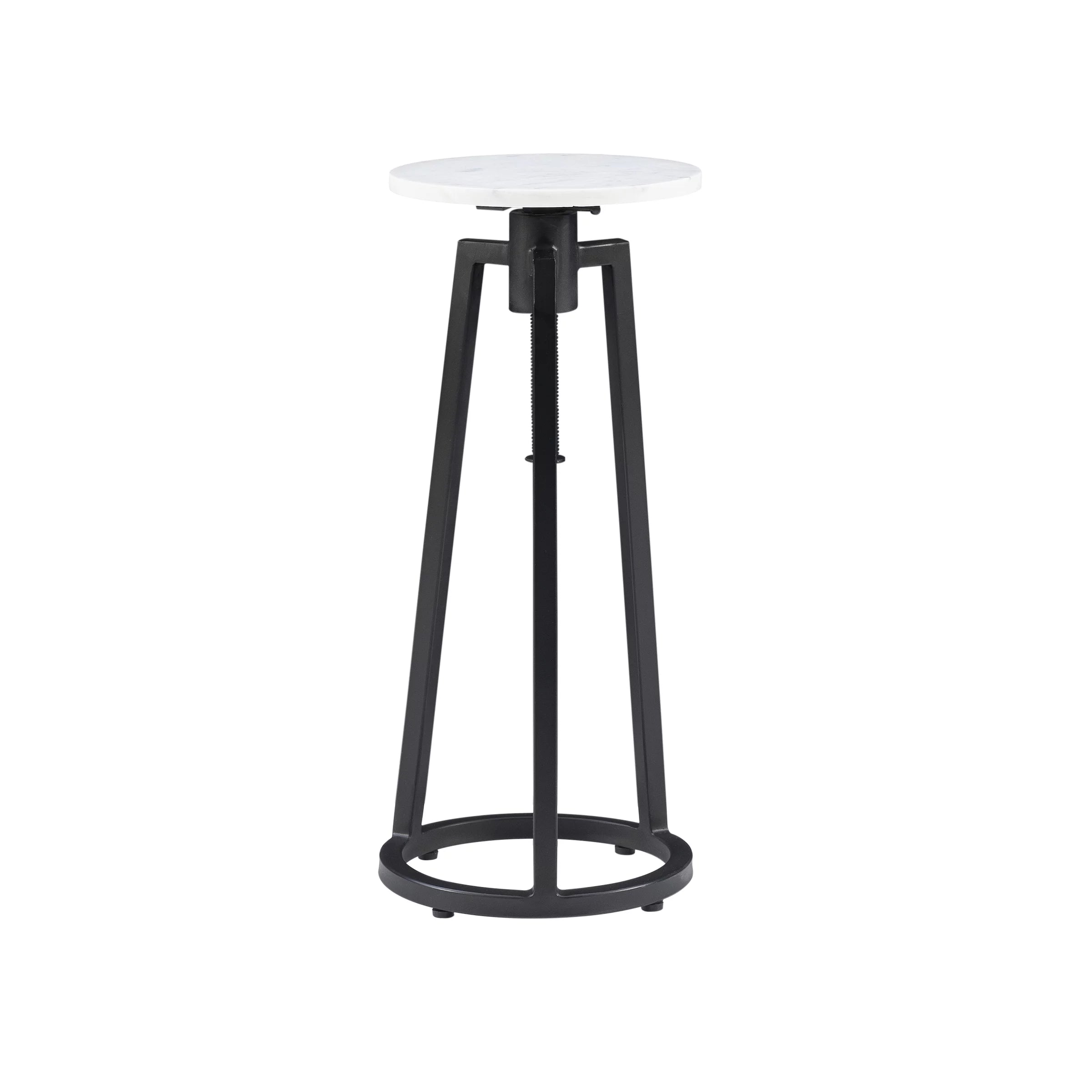 Round Adjustable Height Drink Table, 25-30" Tall, Black/White Marble P104
