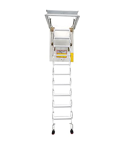 Folding Attic Ladder, 13 Steps Retractable Loft Stairs, White K485614