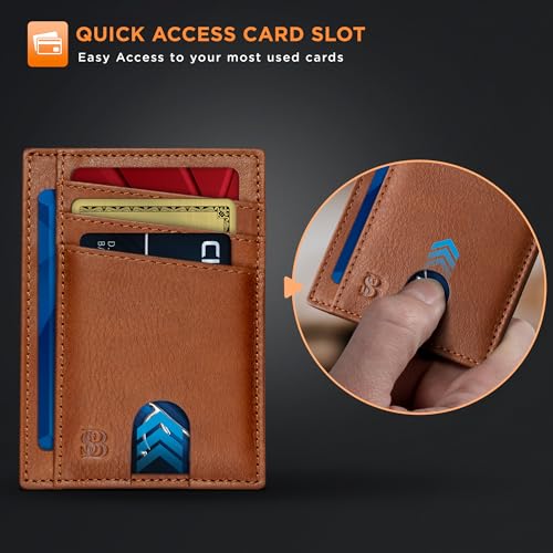 RFID Blocking Slim Minimalist Mens Front Pocket Wallet Thin Card Holder Full Grain Leather F754299