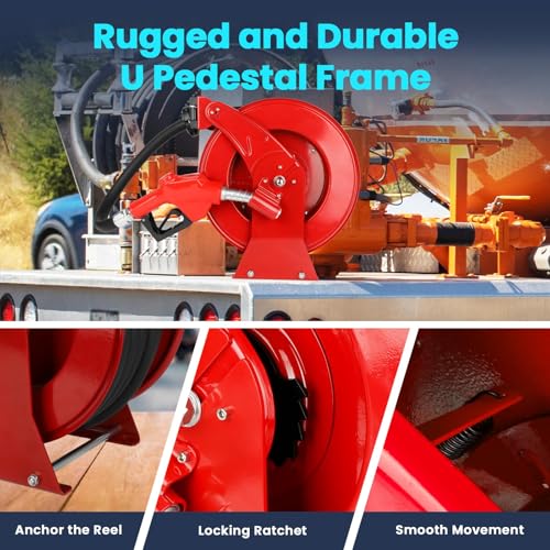 Retractable Diesel Fuel Hose Reel 1" x 33' with Nozzle, 300 PSI Steel Construction V499