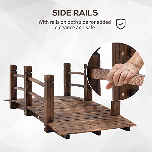 Fir Wood Garden Bridge Arc Walkway with Side Railings C3445
