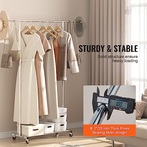 Heavy Duty Double Hanging Clothes Rack, Adjustable Height and Extendable Length with Bottom Storage R403