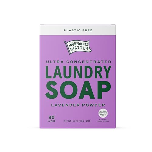 Ingredients Matter Powder Laundry Soap - Lemongrass Scent, Hypoallergenic Detergent, Natural & Eco-Friendly, Plastic Free, Made in USA, Natural Essential Oils & Dermatologist Tested - 30 oz, 60 Loads
