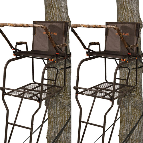Big Game Hunter HD 18.5 Foot 1 Person Deer Hunting Adjustable Ladder Outdoor Tree Stand with Full Body Fall Arrest System, Camouflage (2 Pack)