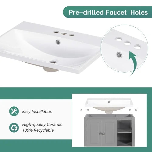 Bathroom Vanity with Sink and Storage Cabinet, Solid Wood Frame, Grey F108943