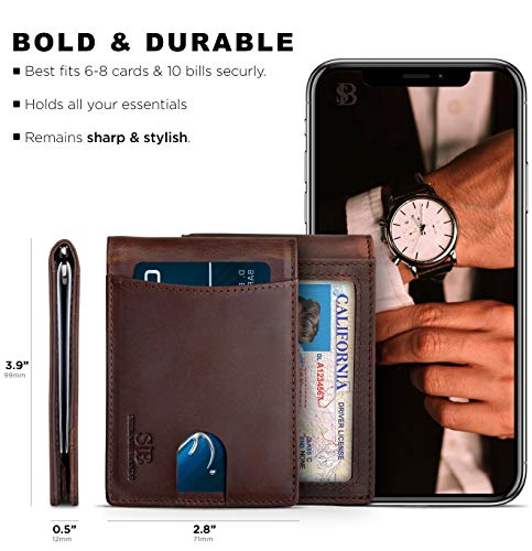 RFID Blocking Slim Bifold Leather Wallet for Men with Money Clip G1277