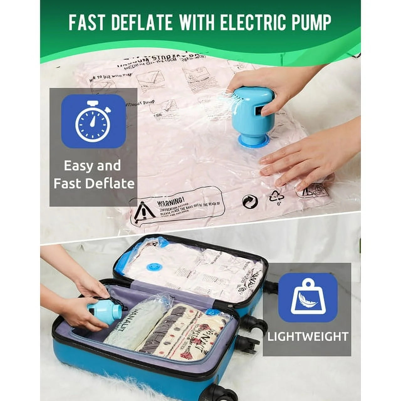 10 Pack Vacuum Storage Bags Small with Electric Air Pump H49242