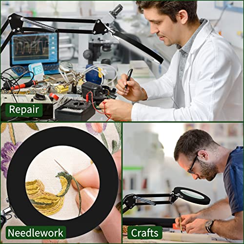 Magnifying Glass with Light and Stand, 10X LED Desk Lamp, 3 Color Modes, Dimmable N40401