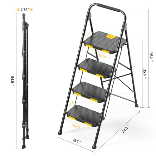 5 Step Ladder with Tool Platform, Folding Step Stool with Handrails, 800 LBS Portable Safety Ladder for Adults I66111
