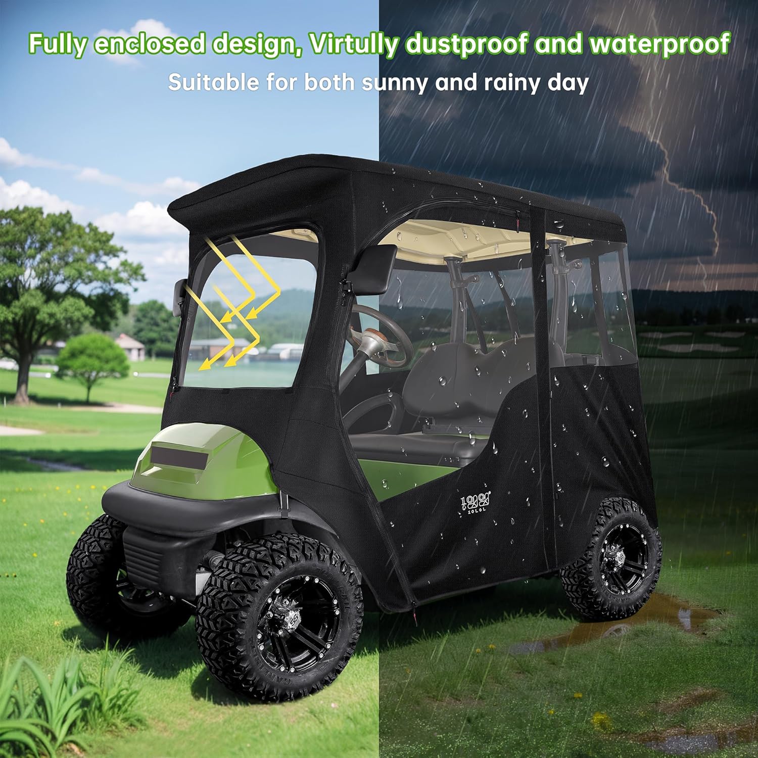 2 Passenger Golf Cart Enclosure, 4-Sided Clear PVC Rain Cover with Zipper Entry A725437
