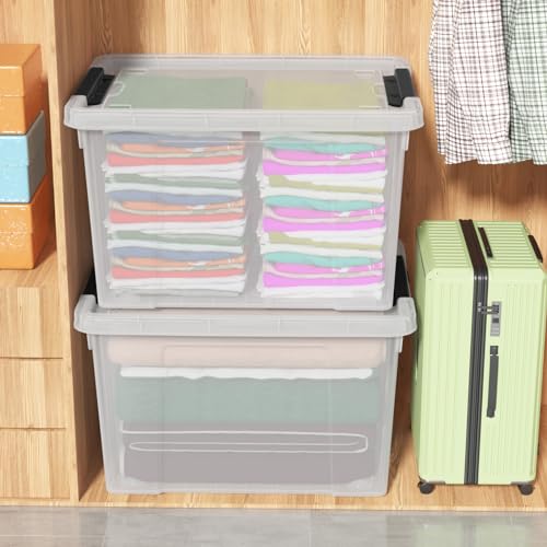 Clear Plastic Storage Bins with Wheels and Lids, 4-Pack I3938