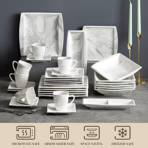 Porcelain Dinnerware Set for 6, 30 Piece Plates and Bowls U851561
