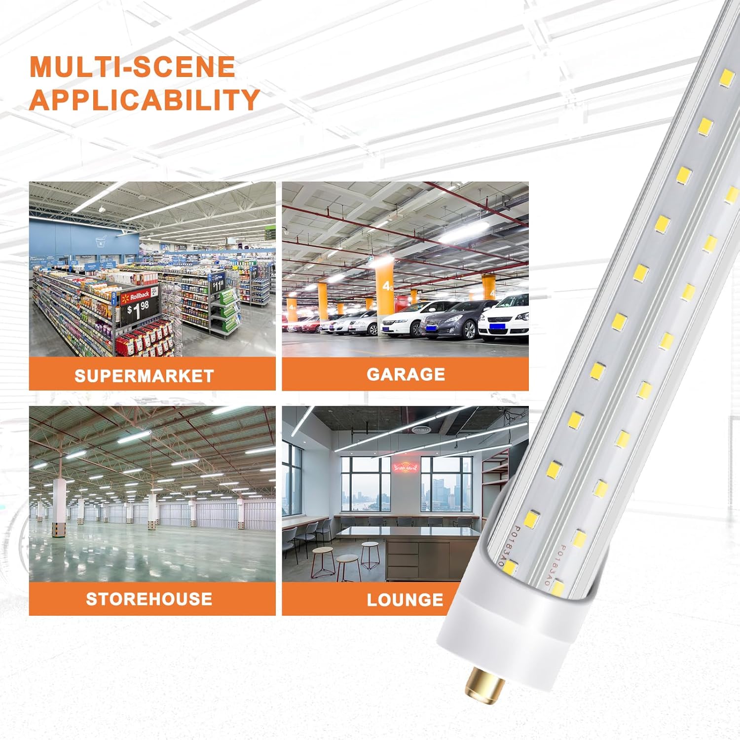 LED Shop Light Bulbs 8ft 72W 6000K 10000lm, T8 T10 T12 V Shape, Pack of 12 R240945