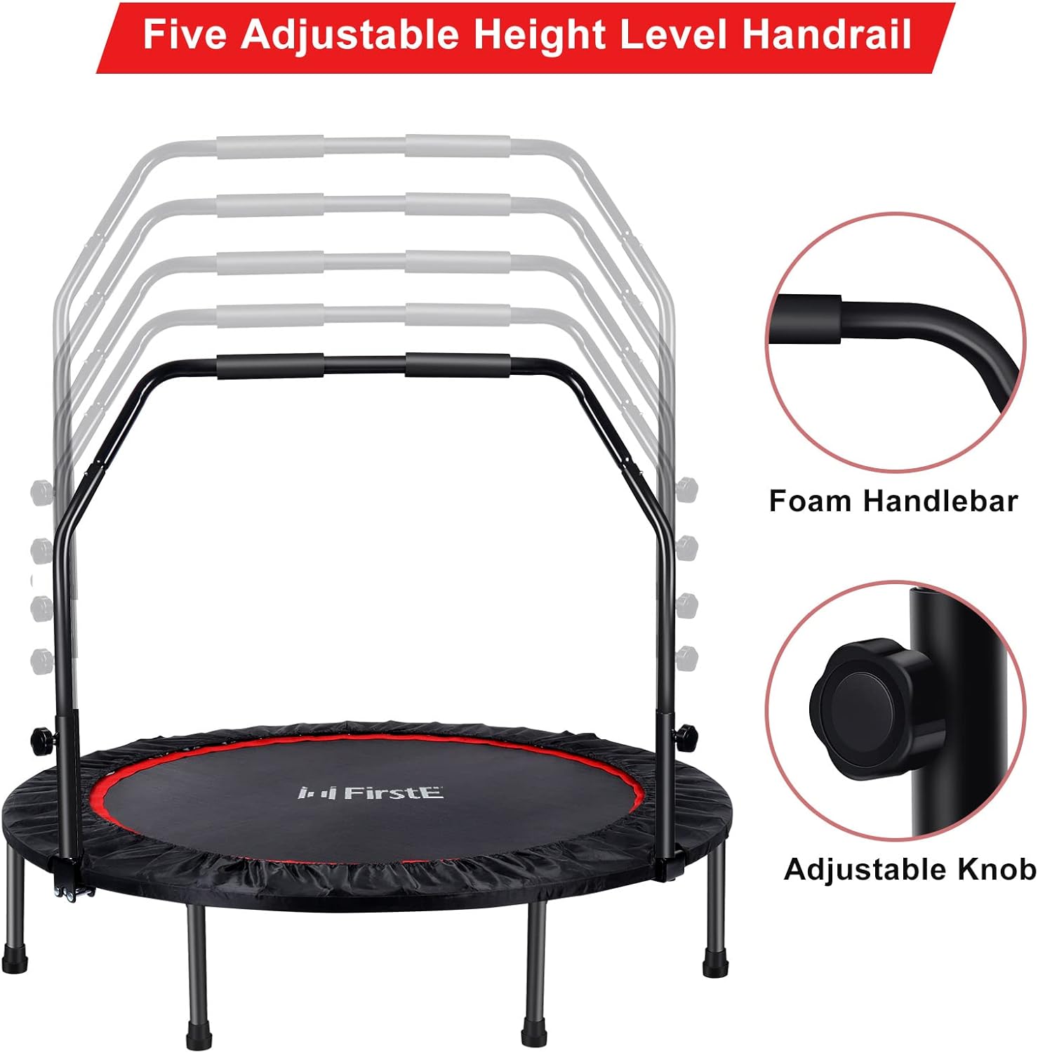 Mini Fitness Trampoline for Adults, Foldable with Adjustable Foam Handle L1844