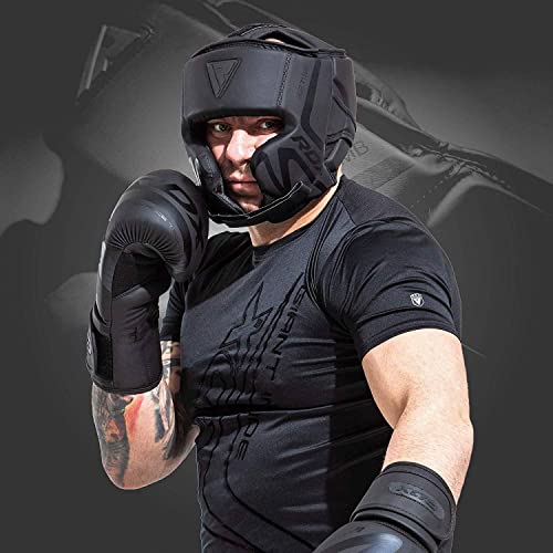 Boxing Headgear Sparring Grappling, Maya Hide Leather, Multi Layered Padding, Black M627425
