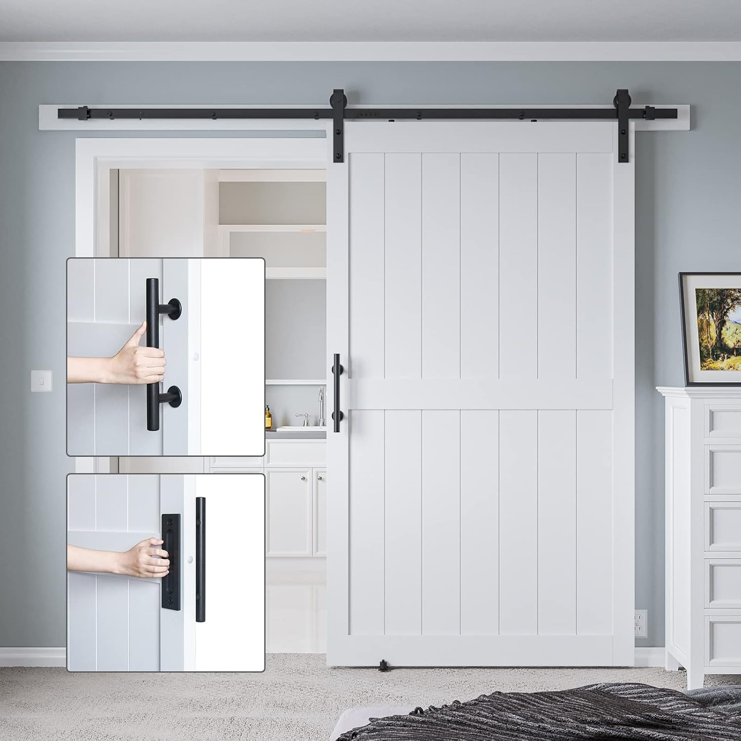 Sliding Barn Door with Hardware Kit, White, H-Frame B901