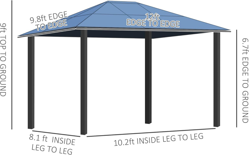 10 x 12 ft Hardtop Gazebo with Polycarbonate Roof and Netting N323604