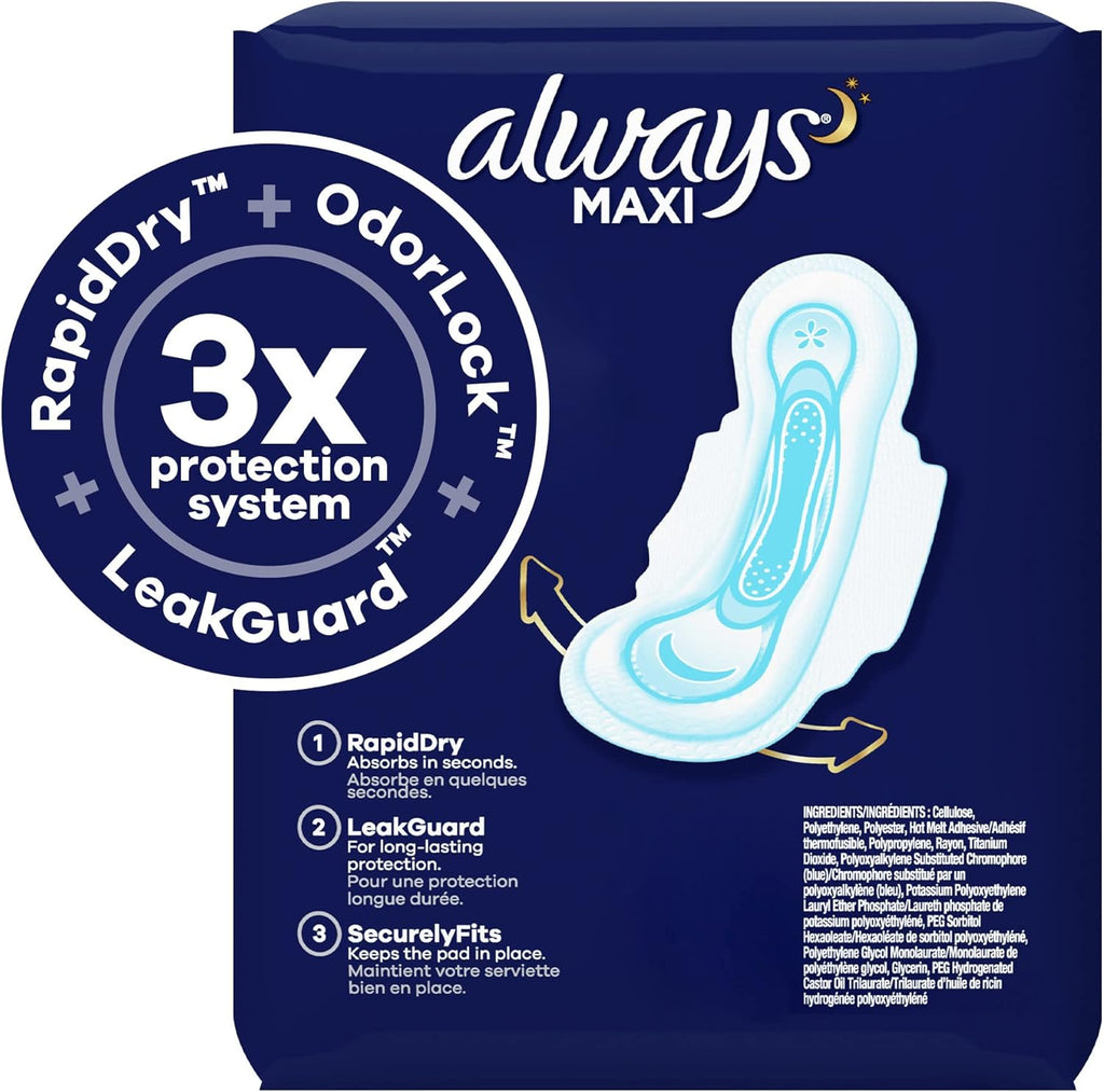 Overnight Pads with Wings, Size 5, Unscented, 72 Count (Pack of 2) N67408
