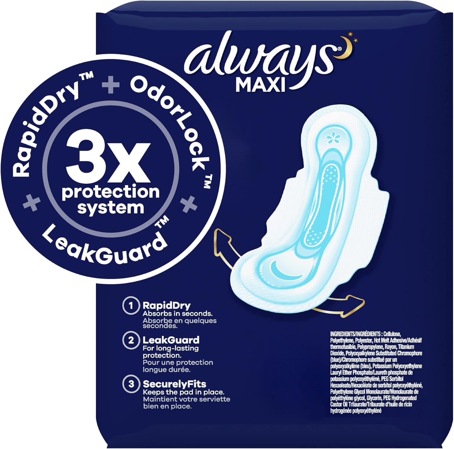 Overnight Pads with Wings, Size 5, Unscented, 72 Count (Pack of 2) N67408