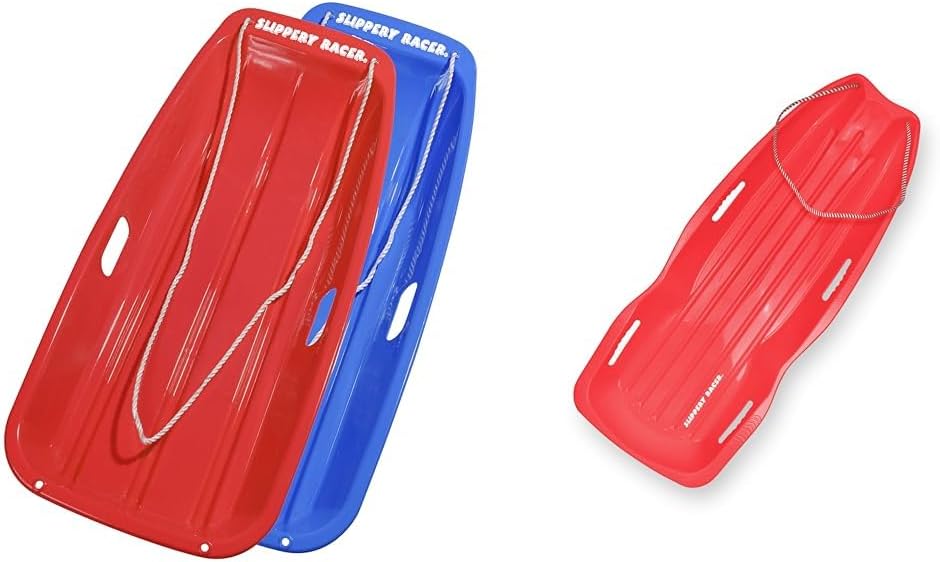 Downhill Sprinter Flexible Kids Toddler Plastic Toboggan Snow Sled with Pull Rope & Downhill Xtreme Flexible Adults and Kids Plastic Toboggan Snow Sled for Up to 2 Riders