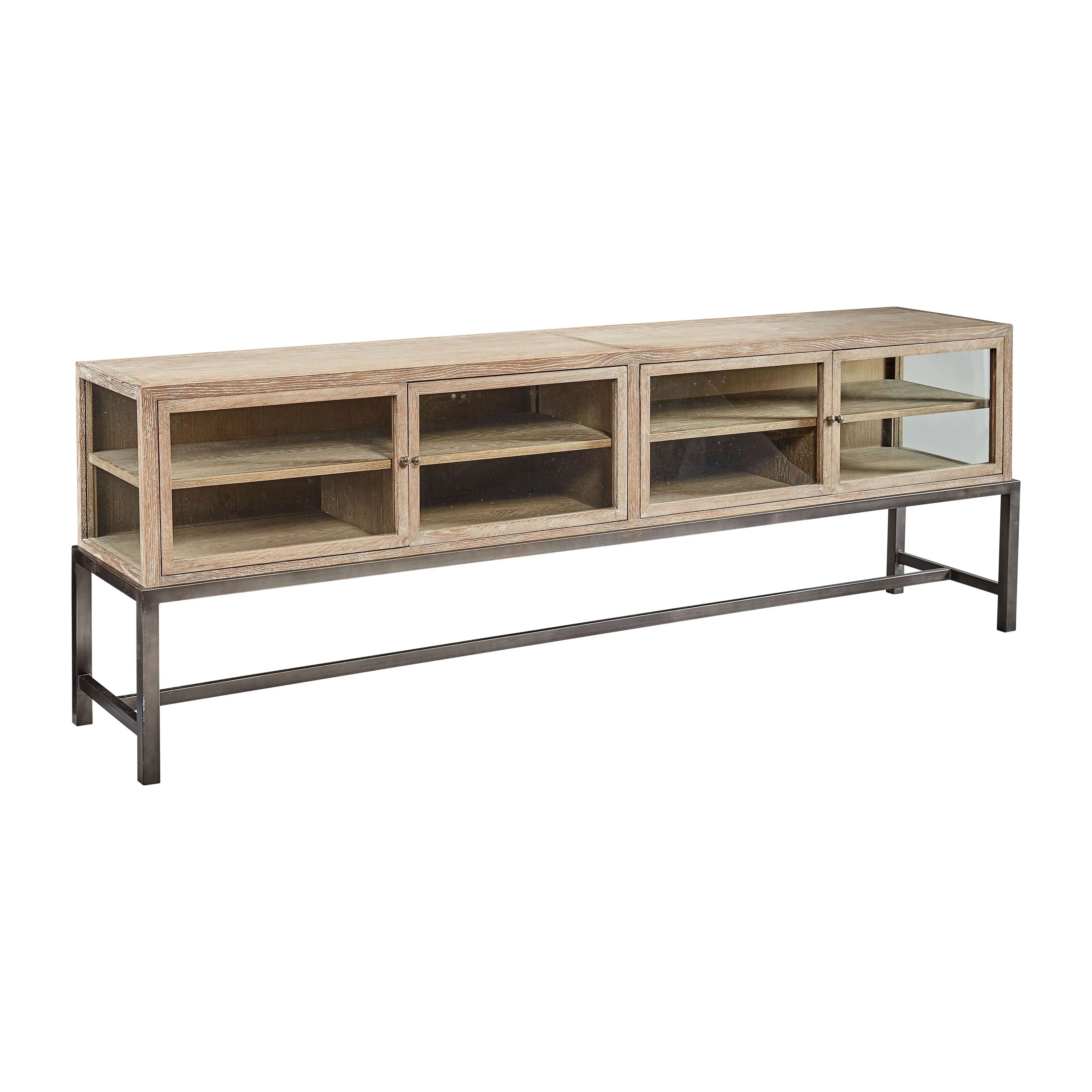 88-inch Glass & Oak Display Console with Metal Base H247350