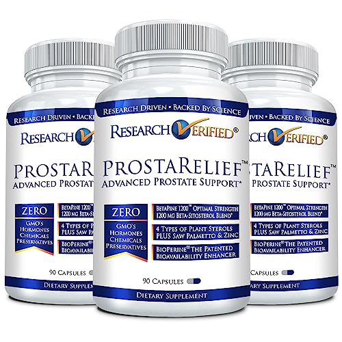 Research Verified® Prosta Relief - Saw Palmetto and Bioperine® - Prostate Health; Bladder & Urinary Health, Drive and Performance; Pure Natural, 90 Capsules (3 Month Supply)