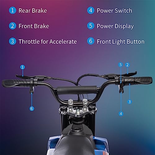 Electric Dirt Bike for Kids, Ride on Motorcycle with LED Headlight, Blue T578