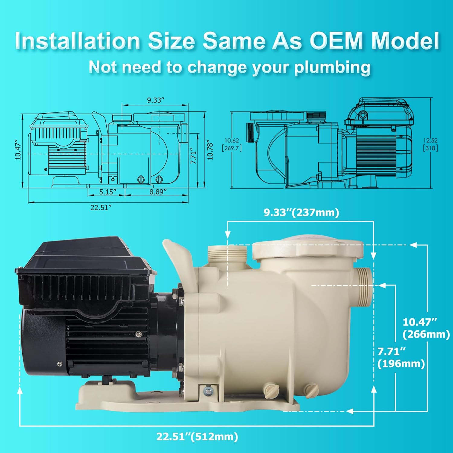 Variable Speed Pool Pump Inground 2HP with Filter Basket M40902