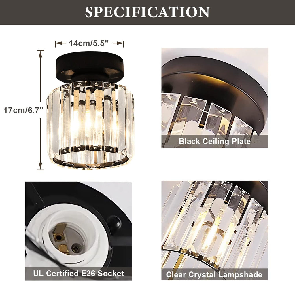 Small Crystal Chandelier Flush Mount Ceiling Light Modern Mini Black V911261