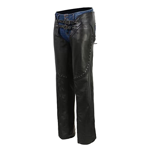Women's Low-Rise Motorcycle Chaps with Double Buckle Rivet Detailing Z17379
