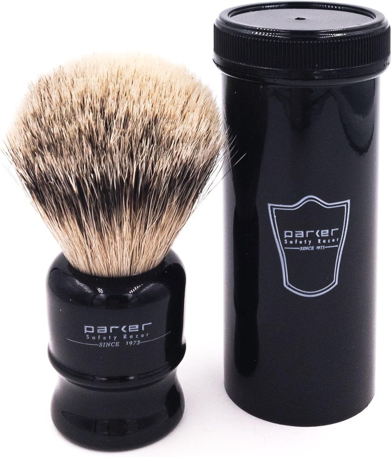 Parker,100% Silvertip Travel Shave Brush with Case, Black - Also Great for Everyday Use!