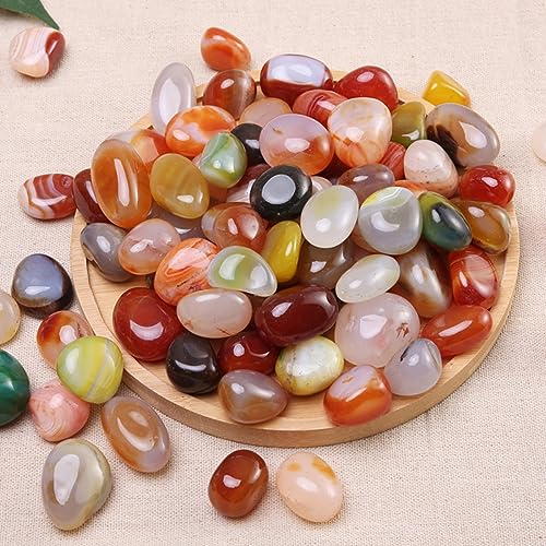 100 Mixed Agate Tumbled Stones, Natural Polished Crystal Set for Decor O324497