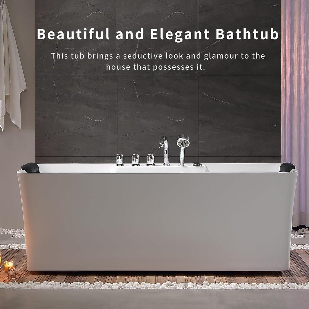 67 Inch Freestanding Whirlpool Bathtub with 8 Jets Acrylic Massage Soaking Tub N7329