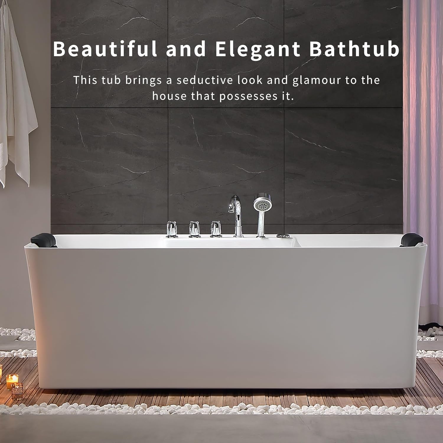 67 Inch Freestanding Whirlpool Bathtub with 8 Jets Acrylic Massage Soaking Tub N7329