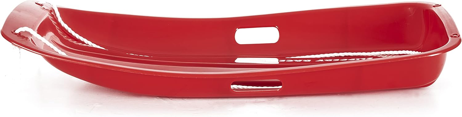 Toddler Plastic Snow Sled with Pull Rope and Handles, Red (2 Pack) N45026