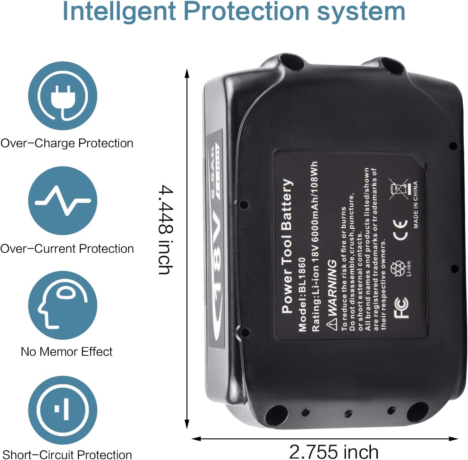 18V 6000mAh Lithium Battery Replacement with LED Indicator N8922