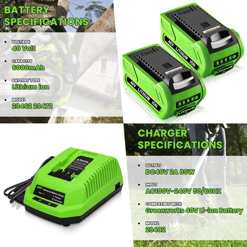 2-Pack 40V 6.0Ah Lithium Battery and Charger P45750