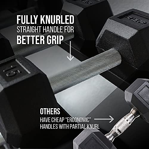 Rubber Hex Dumbbell Set with Rack for Home Gym Strength Training W939291