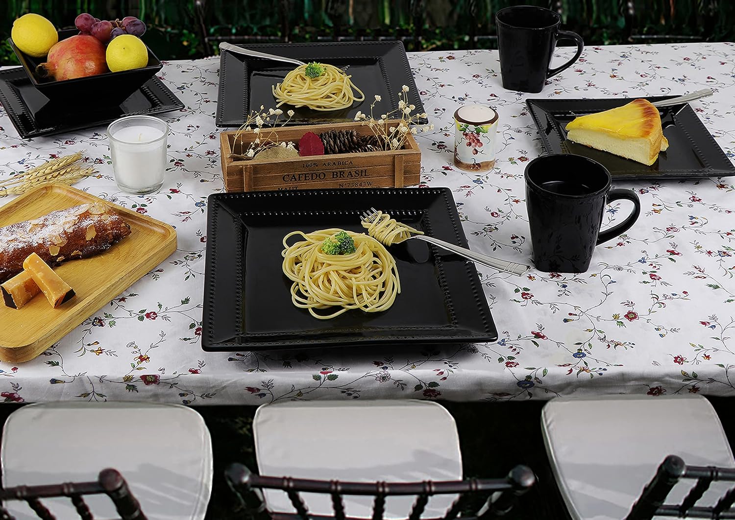 Square Beaded Stoneware Dinnerware Set, 16 Piece, Black A310673