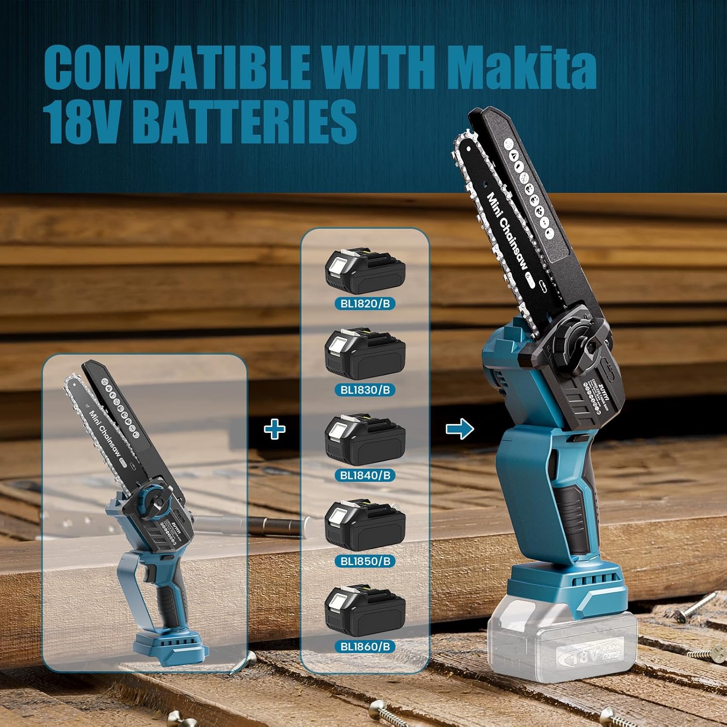 Cordless Mini Chainsaw 6 Inch & 8 Inch, Brushless Handheld Chain Saw with Oiler for Tree Branch Wood Cutting H1237