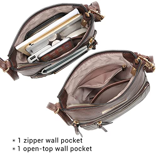 Vegan Leather Crossbody Purse with Multi Zipper Pockets B143